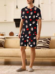 Customized Men's Photo Personalized Funny Pattern Pajama Set, Suitable As Valentine's Day Gift, Birthday Gift, Wedding Gift For Boyfriend, Family, Friends - Black - View 4