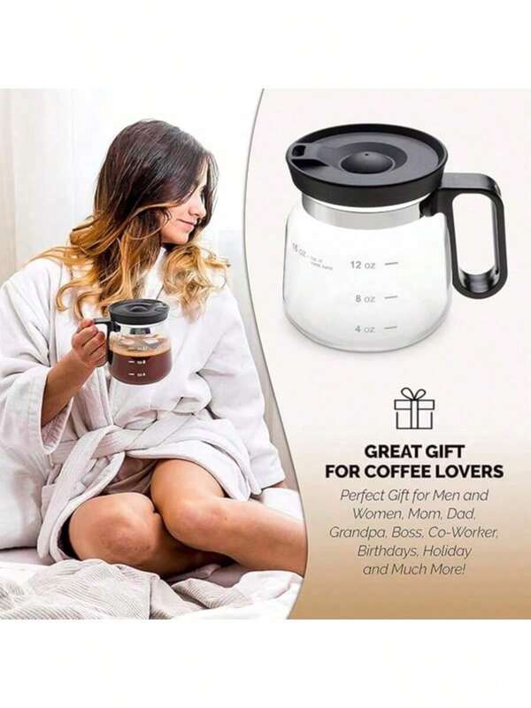 16 Oz Coffee Pot Shaped Mug, Funny Drink Cup For Coffee Lovers. Cute Novelty Flat Bottom Carafe With Handle. Gifts For Co-Workers, Friends