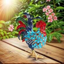 Hand-Painted Rooster Trinket Box - Zinc Alloy Enamel Jewelry Storage For Christmas/Birthday Gifts, Home Decor,4.3inH - Blue - View 6