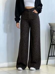 Women's New Leopard Print Woven Fabric Pocket Long Pants, Casual Home Office Wear, Spring Summer Autumn Winter Fashion - Multicolor - View 3