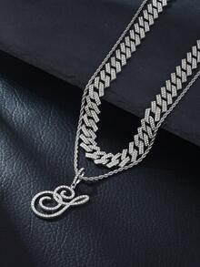 Fashion Minimalist Cursive Initial Pendant A-Z Necklace Layered Chain Twisted Chain Punk Rock Rapper Hip Hop Chain, Birthday Gift For Friends And Besties, Party Gift - Hip Hop Letter Necklace - View 42