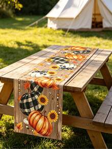 1/100pcs 35*180cm Autumn Decorative Table Runner, Cute Pumpkin Sunflower Maple Leaf Theme Tablecloth Halloween Table Decor, Seasonal Autumn Thanksgiving Kitchen Dining Table Decoration Home Decor, Indoor And Outdoor Use, Holiday Table Decor, Halloween Party Supplies. - Multicolor - View 7