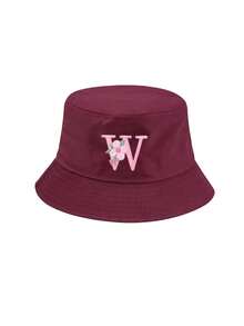 1pc Customized A-Z Letter Bucket Hat, Unisex, Foldable Portable Sun Protection Hat, Burgundy, Beach Travel Hat - Burgundy - View 13