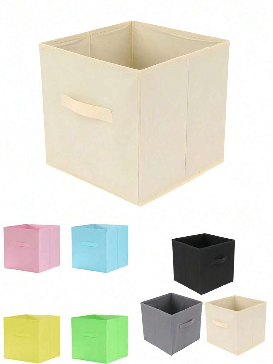 3/1 pieza Caja de almacenamiento cuadrada de tela no tejida de colores, organizador de ropa plegable, solución de almacenamiento multifuncional - Multicolor - Ver 1