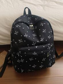 1 Large Capacity Nylon Schoolbag For Students, Simple Solid Color Backpack For College Students, Ladies Nylon Backpack, Girl Travel Backpack - Black - View 9