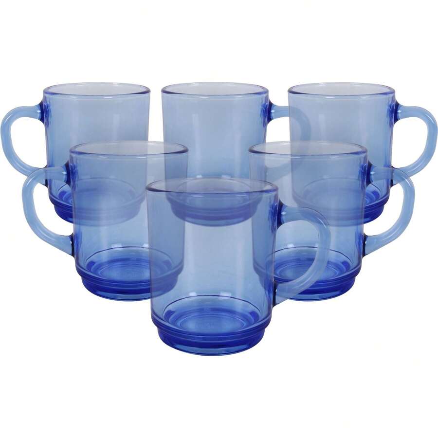 DURALEX | Set Of 6 Clear Glass Cups With Handles, 26CL - Reinforced Glass Cup Set In Assorted Colors (Sapphire Blue, Gray, Amber, Purple, Blue And Green) - Durable And Sturdy For Coffee, Tea And Hot Drinks - Blue - View 1