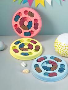 1pc Rotatable Pet Puzzle Feeder Bowl, Multi-Color Sliding Lid Dog Slow Feeder Snack Dispenser Toy, Small To Medium Dog And Cat Interactive Brain Training Game Bowl, Relieve Boredom - Multicolor - View 5