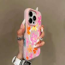 Phone Case: Fashionable And Creative Colorful Floral Pattern Macaron-Colored Skin-Feel Jelly Magnetic Wireless Charging Phone Case, Stylish, Lightweight, High-Quality, Non-Slip, And Fashionable Protection. Simple Design, Scratch-Resistant Shell. - Yellow - View 3