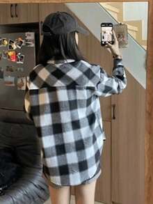 Home Vacation Casual Plaid Shirt Female Students Korean Version Loose Collar Long Sleeve Shirt Thin Jacket Blouse Female Jacket - 白色 - 查看 7