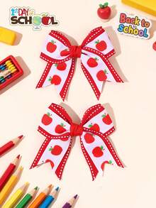 2 pièces/Set Pinces à cheveux nœud imprimé pomme pour filles, accessoires de cheveux mignons avec pince crocodile pour étudiantes, pinces à cheveux quotidiennes pour adolescentes - Rouge - Voir 1