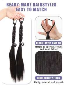 Women's Pre Braided Ponytail Hair Extensions, Handmade Synthetic Braids With Elastic Hair Tie, 2 Styles Single & Double Braided Pigtail Hairpieces For Daily Party Festival, Halloween - Multicolor - View 9