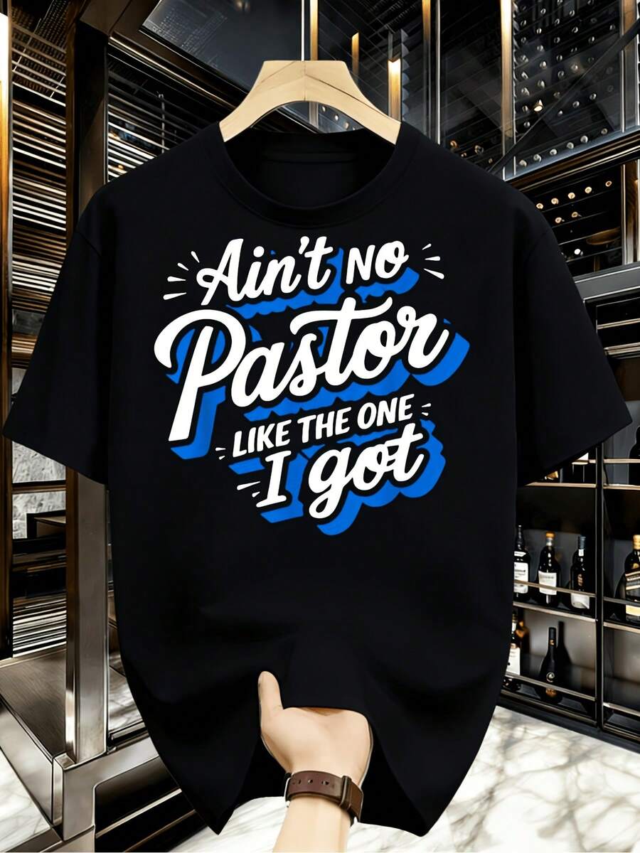 Camiseta de manga corta casual con estampado gráfico Aint No Pastor Like One I Got de verano 2026, cuello redondo, lavable aáquina, cómoda para diaria y actividades al aire l - Blanco - Ver 1