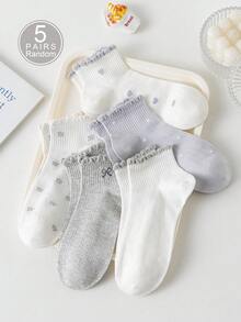 1/5 Pairs Women's Random Bow Heart & Ditsy Floral Fashion Low-Cut Socks, Soft Comfortable Breathable Cute Versatile Preppy Style For Spring Summer Autumn Daily Wear - Multicolor - View 7