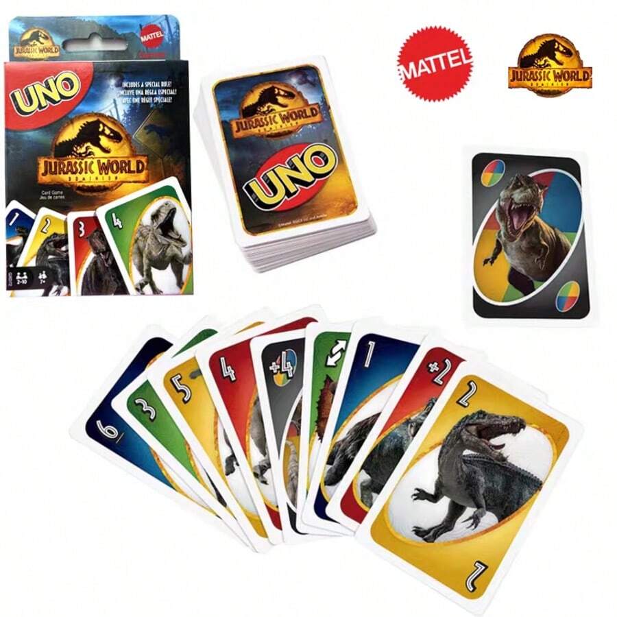 Mattel 3 收藏家版 UNO 卡牌遊戲，恐龍主題對接桌面卡牌遊戲，包含特殊萬用動作卡，多人便攜派對遊戲，適合家庭聚會，恐龍迷的完美生日、聖誕、節日禮物