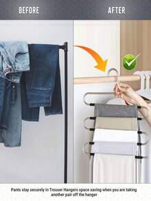 1/5pcs 5-Tier Multi-Function Anti-Slip S-Shaped Pants Hanger With PVC Anti-Slip - Black - View 3