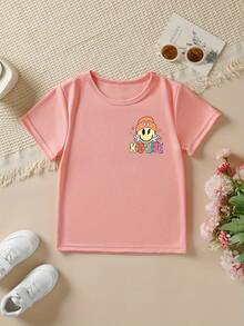 Camiseta de manga corta para chicas, estilo veraniego, con estampado de cuadros, estampado de doble cara con la frase "A LITTLE BIT DRAMATIC", top casual y versátil NYDX5507 - Rojo - Ver 2