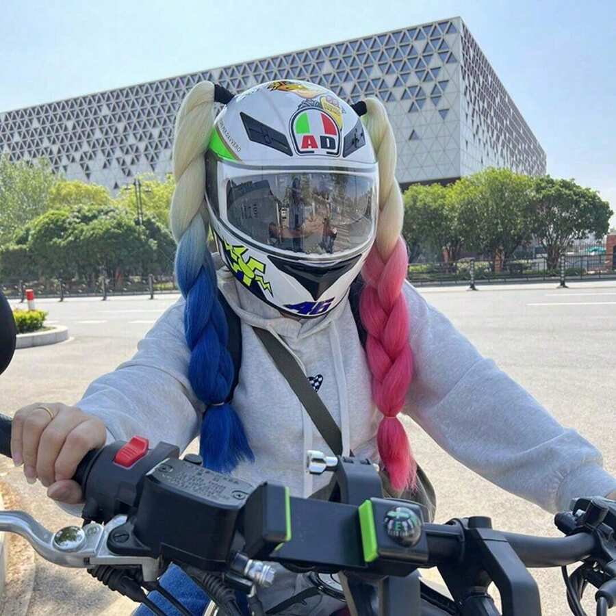 Helmet Decorative Wig Braids With Suction Cup And Double-Sided Adhesive, Motorcycle Helmet Braids, Bicycle Helmet Braids Hair Extensions In Multiple Colors (Helmet Not Included) - Multicolor - View 1