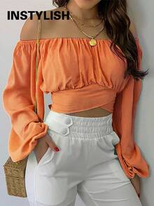 Elegant Women's Blouse With Bohemian Print, Short Loose Lantern Sleeves, Off-Shoulder, For Summer - 白色 - 查看 6
