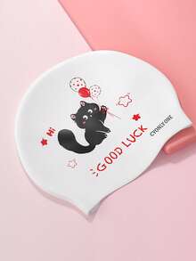1pc Women's Plus Size Cat Silicone Swim Cap, Waterproof Ear Protection Swimming Cap For Long Hair, Fashionable Comfortable Non-Tight Fit - Multicolor - View 4