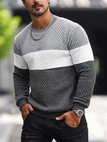 1pc Men's Casual Sports Pullover, Slim Fit, Jacquard Design.. Material Is 100% Polyester, Available In Multiple Colors. Black - Black - View 5