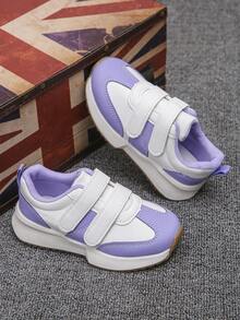 1 Pair Girls' All-Season Casual Sneakers, Suitable For School, Outdoor, Daily Wear, Hook And Loop Closure, Comfortable, Breathable, Non-Slip, Flat Bottom Kids' Sports Shoes - Purple - View 5