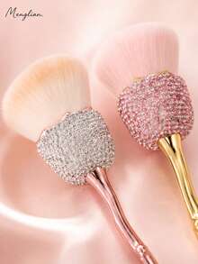 1 pieza Brocha de maquillaje con abanico de strass, brocha suave y esponjosa para polvo & iluminador con mango brillante, brocha facial para rubor, bronceador, fijación & maquillaje de viaje de verano - Multicolor - Ver 3