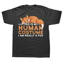 This Is My Human Costume I'm Really A Fox Halloween T Shirts Graphic Cotton Streetwear Short Sve Birthday Gifts T-Shirt - 黑色 - 查看 1