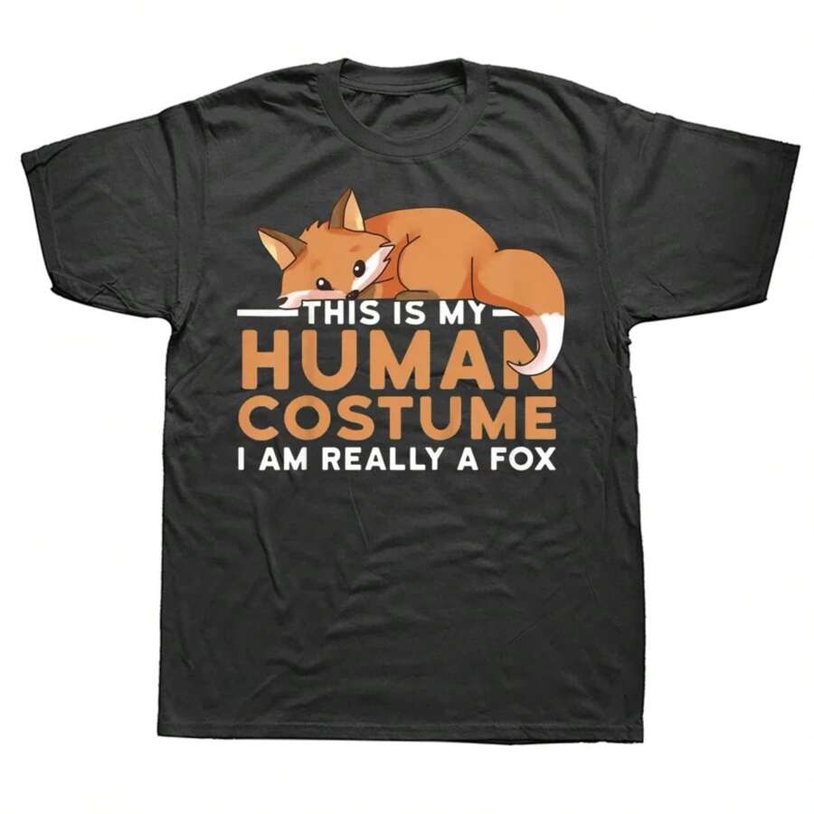 This Is My Human Costume I'm Really A Fox Halloween T Shirts Graphic Cotton Streetwear Short Sve Birthday Gifts T-Shirt - 黑色 - 查看 1