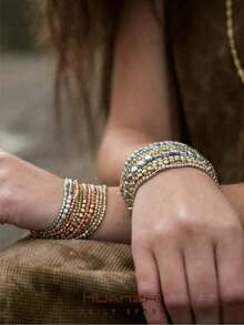 2 Elastic Cord Bracelets With Gold And Silver Color Blocks, European And American Style, 5-Piece Set, Simple And Versatile INS Style, Fashionable Bracelets For Everyday Wear - Multicolor 2 - View 1