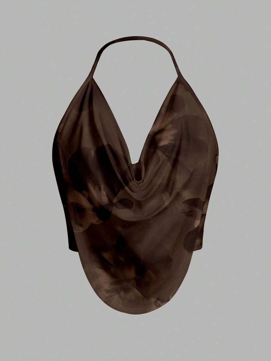 Top de cuello halter para sin espalda con fornteras drapeadas y diseño sólido - Multicolor 7 - Ver 1