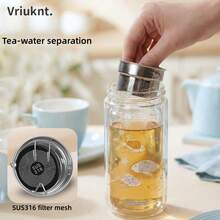 1 Pc Car Water Cup, 420ml Double-Wall Heat Insulated Glass Cup With Tea Infuser, Portable Travel Mug - Multicolor - View 5