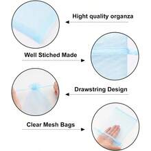 50pcs Organza Gift Bags, Jewelry Bags, Small Mesh Drawstring Bags, Wedding Favor Bags, Bracelet Bags, Transparent Packaging Bags For Jewelry And Small Gifts - Light Blue - View 3