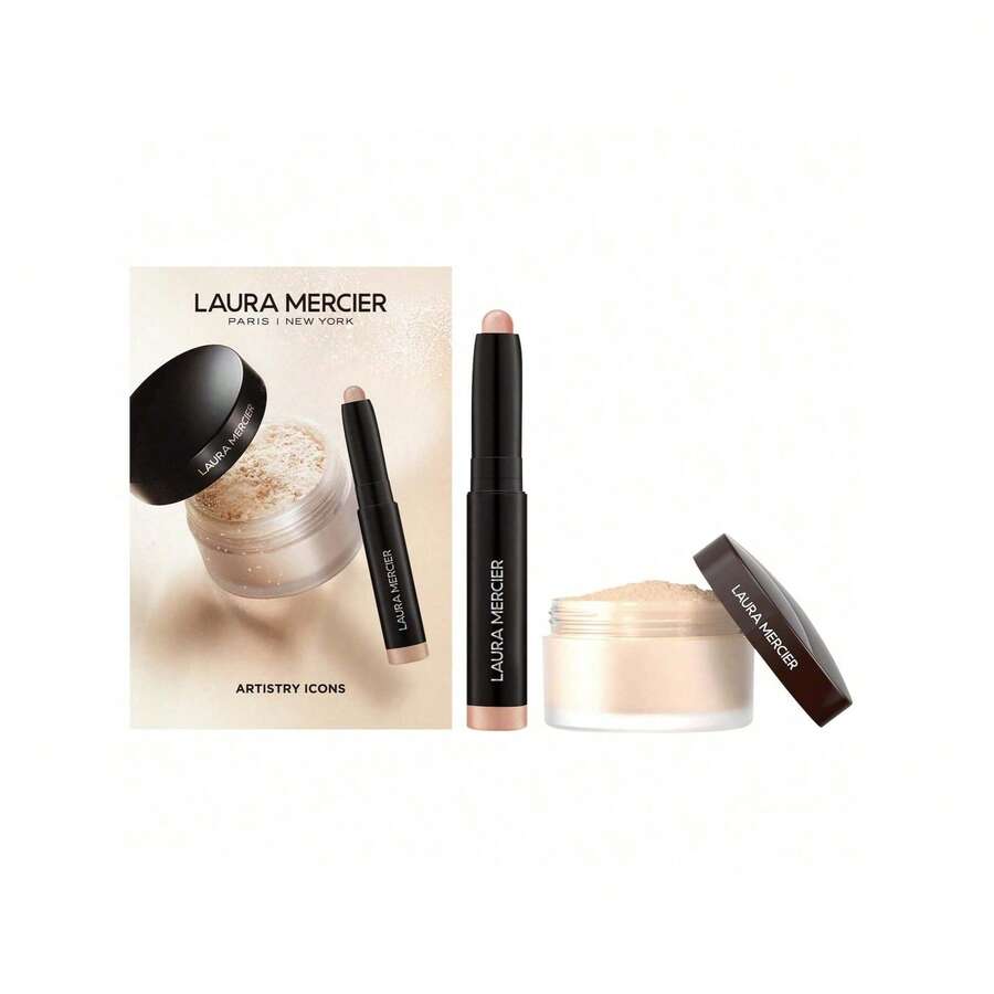 Laura Mercier Mini Artistry Icons 透亮散粉與魚子醬眼影棒套組 (迷你尺寸:散粉 9.3g/0.33 Oz;眼影 1g/0.03 Oz) | 散粉 (長效持妝、控油亮澤) - Mini Size - Translucent Set (Rosegold Caviar Stick Included) - 查看 1