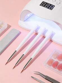 3pcs Ultra-Fine Nail Art Brushes Set - White Handle Professional Detail Painting Brushes For Line Drawing, Dotting, DIY Nail Art Design And Nail Care - Multicolor - View 3