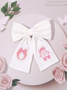 1件女孩 A-Z 26字母白色與粉色布藝蝴蝶結髮夾，字母刺繡髮夾，優雅髮夾，適合花朵裝飾，兒童日常穿著，婚禮派對禮物 - 彩色 - 查看 8