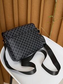 HOVI'S Men's PU Crossbody Bag Grey "M" Letter Pattern | Lightweight One Shoulder Crossbody Bag | Minimalist Daily Commute Messenger Bag - Black - View 5