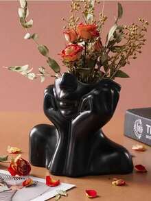 1件紅色嘴唇臉部裝飾花瓶，藝術肖像花瓶，現代雕塑花瓶，適合客廳、臥室、桌面、書架家居裝飾 - Beige & Red Lips - 查看 7
