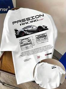 Camiseta Elegante para Hombre - Passion Racing con Estampados de Carreras en la Parte Delantera y Trasera - Transpirable y Absorbente, Adecuada para Gimnasio, Viajes y Uso Casual - Magl - Blanco - Ver 1