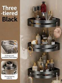 1/2/3pcs No-Drill Corner Shower Caddy, Black/Grey Wall-Mounted Bathroom Storage Rack, Triangular Area Organizer, PP Material, With Drainage Holes, Easy Installation, Suitable For Bathroom - Multicolor - View 13