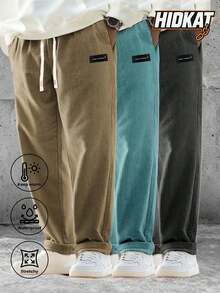 Hidkat Spring Autumn New Men's Corduroy Casual Pants, Solid Color With Drawstring Pockets, Breathable And Comfortable For Daily Activities - Brown - View 1