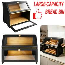 7Sevenjokers Bamboo Bread Box 2 Tier With Lid – Kitchen Storage Container, Food Organiser For Countertop - Black - View 1