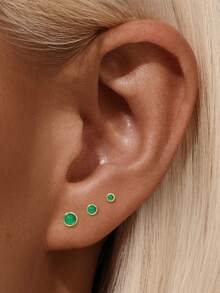 1pc Natural Moonstone 2/3/4mm 925 Sterling Silver Ear Studs, Women's Cartilage Ear Piercing Jewelry, Flat Back Minimalist Design, Suitable For Daily Wear, Exquisite Jewelry - Gold - View 6