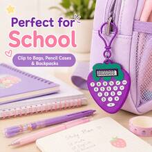 Cartoon Strawberry Pendant Mini Calculator, 5-Color Soft Cute Fruit Shape, Rounded Edgeless Body, Matching Color Hanging Ring, Compact And Portable, Clear Digital Small Screen, Girls' Backpack Charm, Desktop Ornament, Cute And Practical Portable Calculator Accessory - Single Piece - View 10
