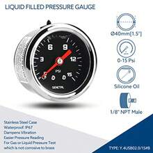 2026NEW0-15 Psi Fuel Pressure Gauge, 1-1/2 Black Dial, 1/8 NPT Back Mount, Silicone Oil Liquid Filled, Stainless Steel Case, Inline Low Pressure Gauge, For Water Oil Pressure Test - 015 Psi - View 3