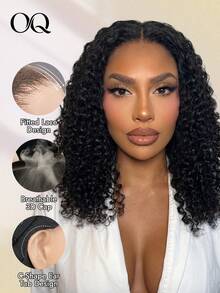 OQ 200% Density 8-14 Inch Bleached Curly Bob Wig, 7x5 Inch Lace Front, Suitable For Beginners, Made Of 100% Unprocessed Virgin Hair, Breathable Mesh Cap, High Quality, Lightweight And Comfortable For Daily Wear - SNatural - View 3