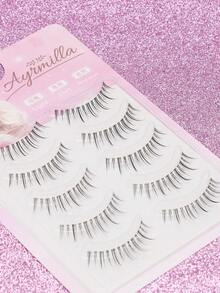 5 Pairs Cartoon Style False Eyelashes, Natural Soft Lashes, Transparent Plastic Band, Demon & Fairy Styles - Black - View 3