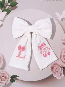 1件女孩 A-Z 26字母白色與粉色布藝蝴蝶結髮夾，字母刺繡髮夾，優雅髮夾，適合花朵裝飾，兒童日常穿著，婚禮派對禮物 - 彩色 - 查看 24