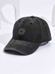 1 pieza Gorra de base vintage con suave bordada, unisex, adecuada para exteriores, viajes y uso diario - Negro - Ver 1