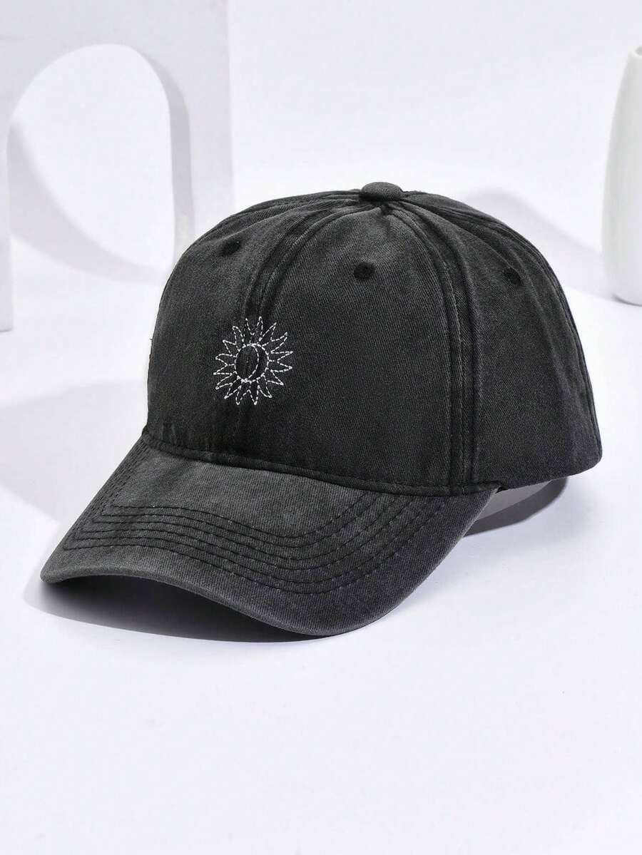 1 pieza Gorra de base vintage con suave bordada, unisex, adecuada para exteriores, viajes y uso diario - Negro - Ver 1