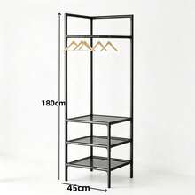 Multi-Functional Corner Garment Rack, Iron Frame Freestanding Clothing Hanger Stand With Storage Layers, L-Shaped Nook Clothes Organizer For Apartment Dorm Entryway Use - Black - View 6